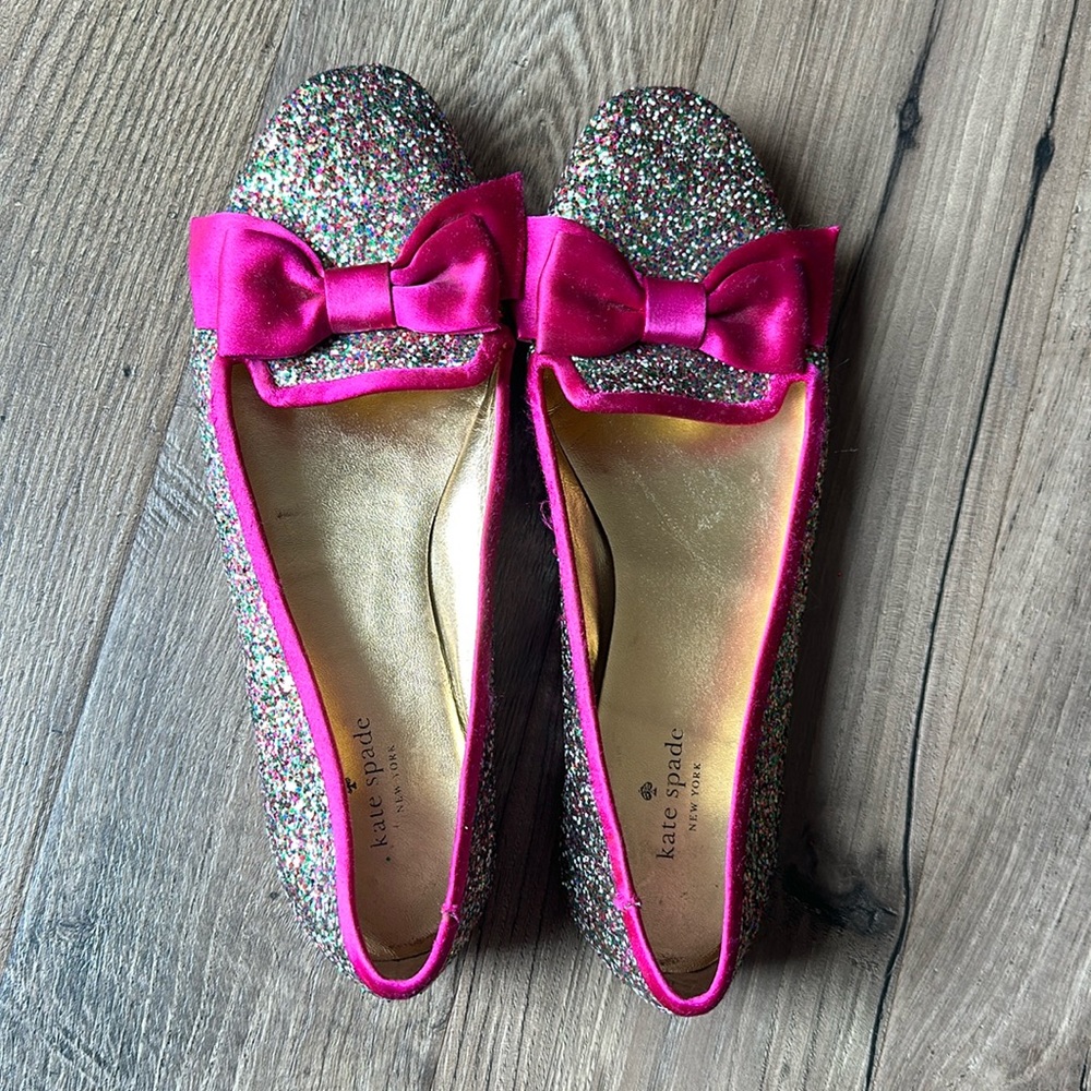 Kate Spade Audrina Multi Glitter Pink Satin Bow Flats (size 7)